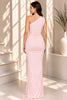 Pink Ruched One Shoulder Mermaid Maxi Dress