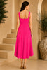 Pink Square Neck Cascade Draped Midi Dress