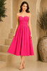 Pink Strapless Ruched Waist Midi Dress
