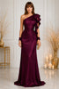 Plum One Shoulder Ruffle Evening Gown
