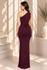 Plum Ruched One Shoulder Mermaid Maxi Dress