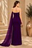 Purple Cape Column Evening Gown