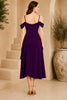 Purple Cold Shoulder Draped Midi Dress