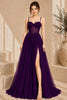 Purple Corset Tulle High Slit Evening Gown