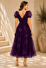 Purple Floral Embroidered Midi Dress