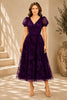 Purple Floral Embroidered Midi Dress
