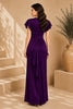 Purple Flutter Sleeve Wrap Evening Gown