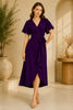 Purple Flutter Sleeve Wrap Midi Dress