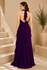 Purple Halter Ruffle Evening Gown
