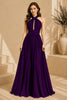 Purple Halter Ruffle Evening Gown