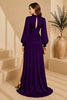 Purple Keyhole Balloon Sleeve Evening Gown
