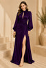 Purple Keyhole Balloon Sleeve Evening Gown