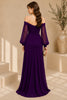 Purple Off Shoulder Ruched High Slit Evening Gown