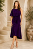 Purple One Shoulder Draped Midi Dress
