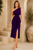 Purple One Shoulder Knot Waist Midi Dress