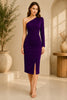 Purple One Shoulder Ruched Midi
