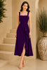 Purple Square Neck Cascade Draped Midi Dress