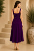 Purple Square Neck Cascade Draped Midi Dress