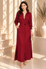 Red Button Front Belted Shirt Maxi Dress
