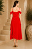Red Cold Shoulder Draped Midi Dress