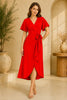 Red Flutter Sleeve Wrap Midi Dress