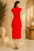 Red High Neck Knot Waist Midi Dress