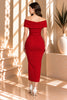 Red Off Shoulder Midi Dress