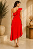 Red One Shoulder Ruffle Midi Dress