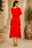 Red One Shoulder Draped Midi Dress