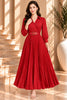 Red Pleated Belted Shirt Maxi Dress