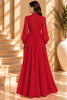 Red Pleated Button Front Wide Leg Maxi Dress