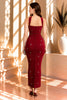 Red Rhinestone Strap Midi Dress