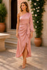 Rose Blush One-Shoulder Satin Midi Dress