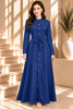 Royal Blue Button Front Belted Maxi Dress