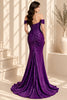 Royal Purple Sequin Off-Shoulder Mermaid Evening Gown