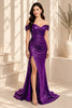 Royal Purple Sequin Off-Shoulder Mermaid Evening Gown