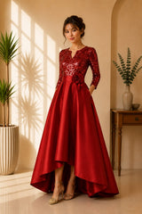 Ruby Sequin Hi-Low Gown