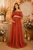 Rust Off Shoulder Tulle Maternity Maxi Gown