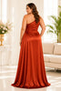 Rust Satin Halter Plus Size Evening Gown