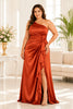 Rust Satin Halter Plus Size Evening Gown