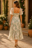 Sage Bloom Puff Sleeve Floral Midi Dress