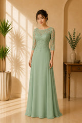 Sage Blossom Evening Gown