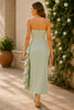 Sage Elegance Strapless Ruffle Column Dress