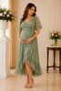 Sage Green Flutter Sleeve Wrap Midi Dress
