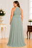 Sage Green Halter Neck Chiffon Plus Size Maxi Dress