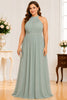 Sage Green Halter Neck Chiffon Plus Size Maxi Dress