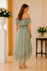 Sage Green Off Shoulder Chiffon High Low Midi Dress