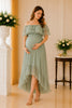 Sage Green Off Shoulder Chiffon High Low Midi Dress