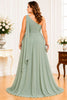 Sage Green One-Shoulder Chiffon Plus Size Maxi Dress