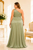 Sage Green One Shoulder Plus Size Satin Gown